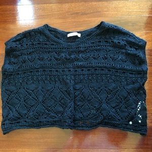 A&F Knit Navy Pullover Poncho Kimono - OS